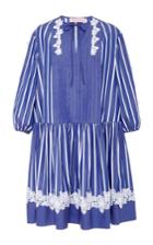 Dice Kayek Striped And Pleated Lace Detail Cotton Dress