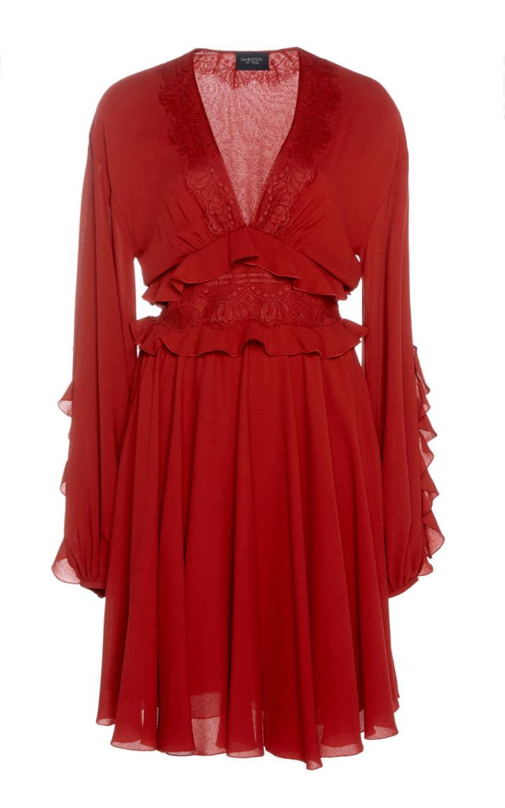 Giambattista Valli Long Sleeve Chiffon Mini Dress With Ruffe Accents