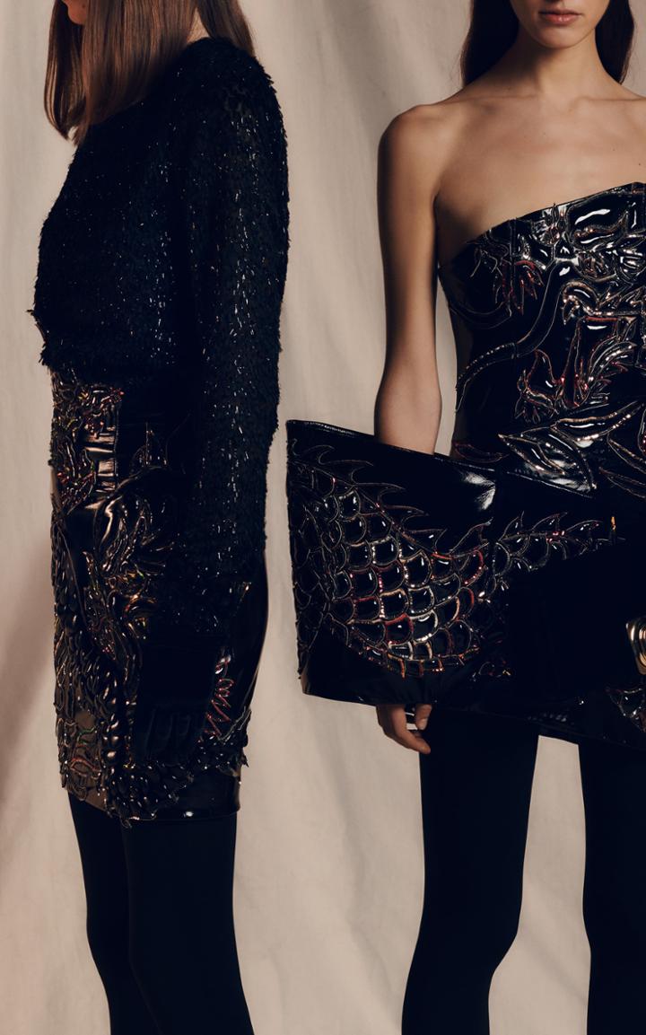 Balmain Dragon Fold Detail Embroidered Dress