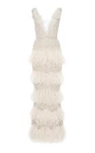 Marchesa Beaded Tiered Feather Gown