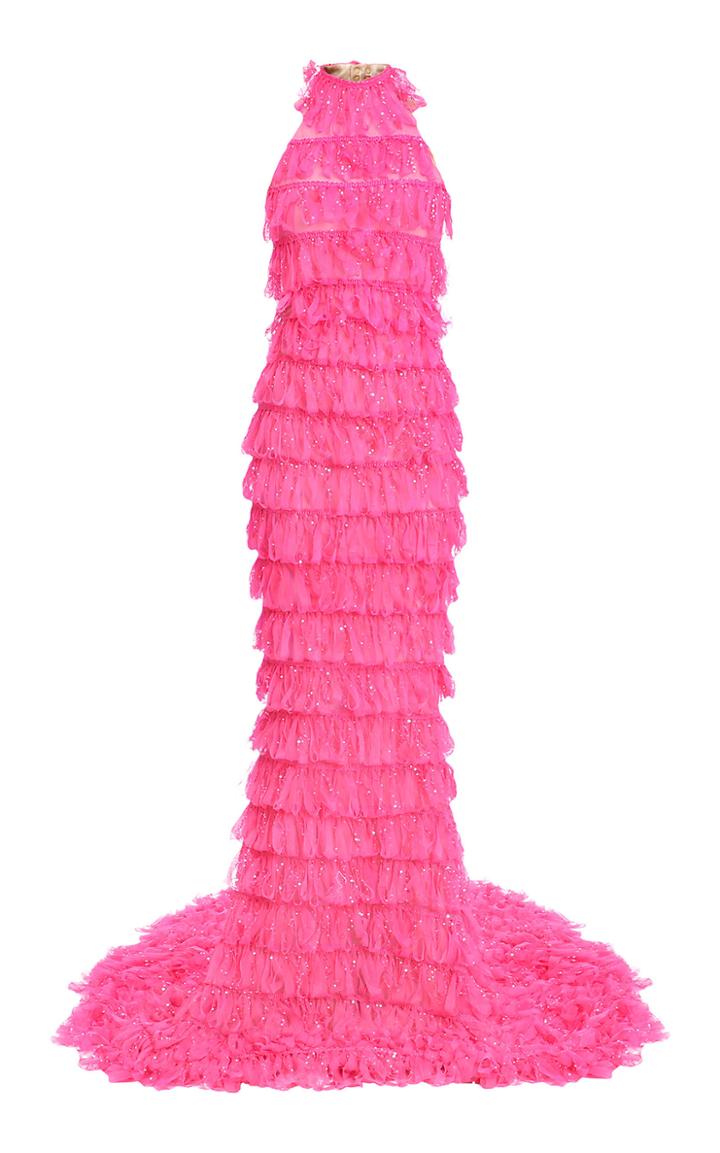 Balmain Beaded Tiered Tulle Gown