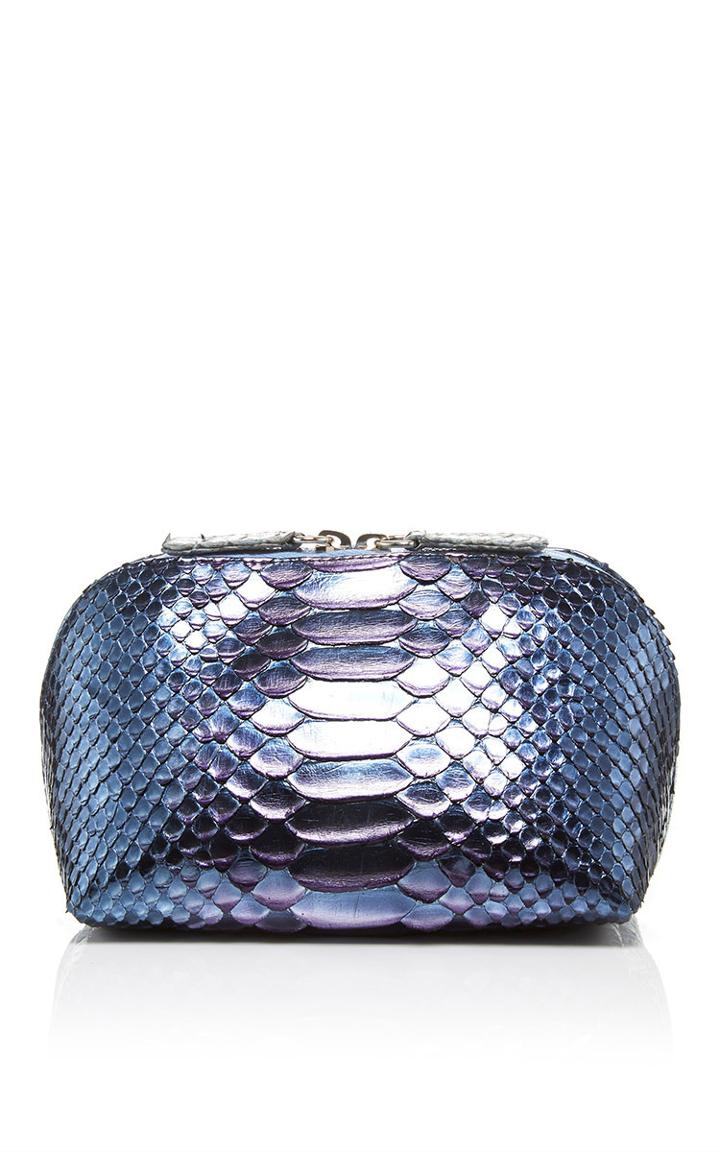 Metalskin Burnished Metallic Blue Snakeskin Zip Pochette