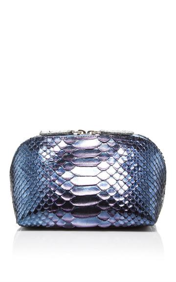Metalskin Burnished Metallic Blue Snakeskin Zip Pochette