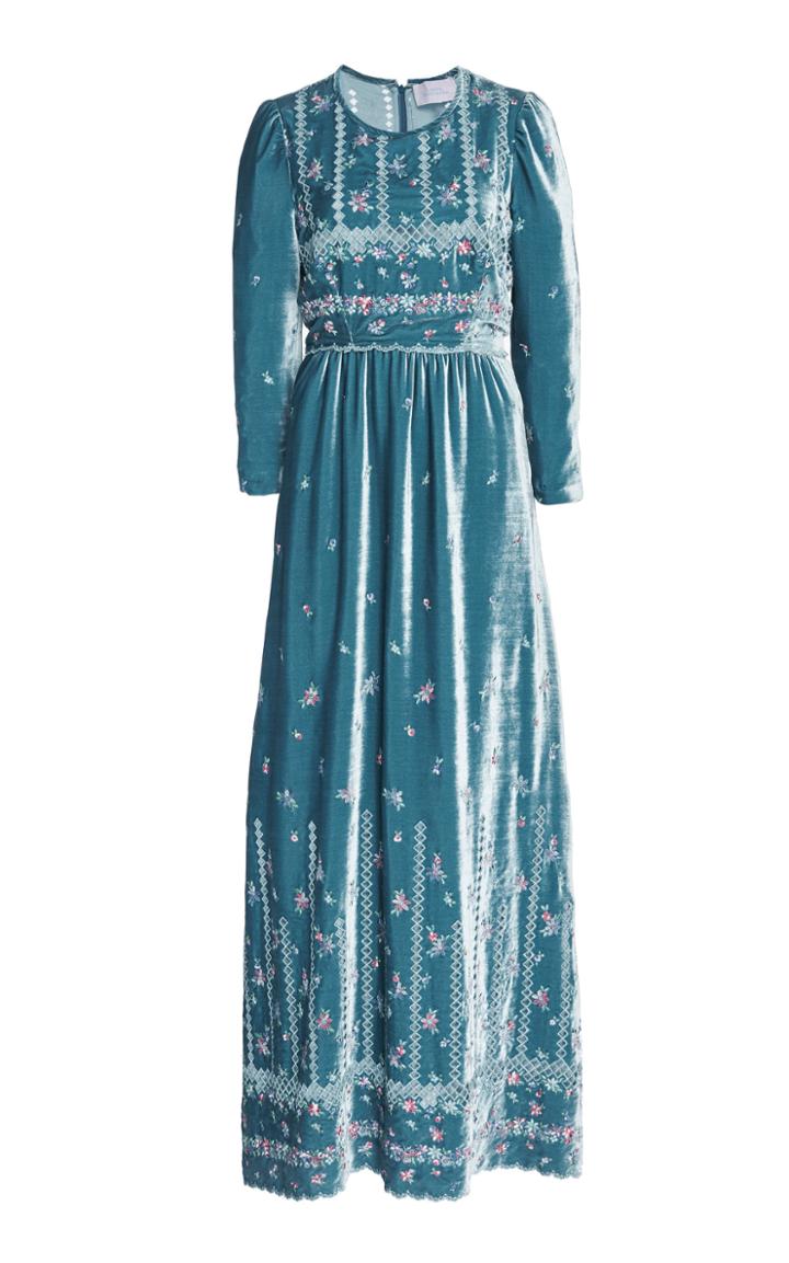 Luisa Beccaria Floral Embroidered Velvet Maxi Dress