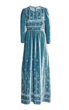Luisa Beccaria Floral Embroidered Velvet Maxi Dress