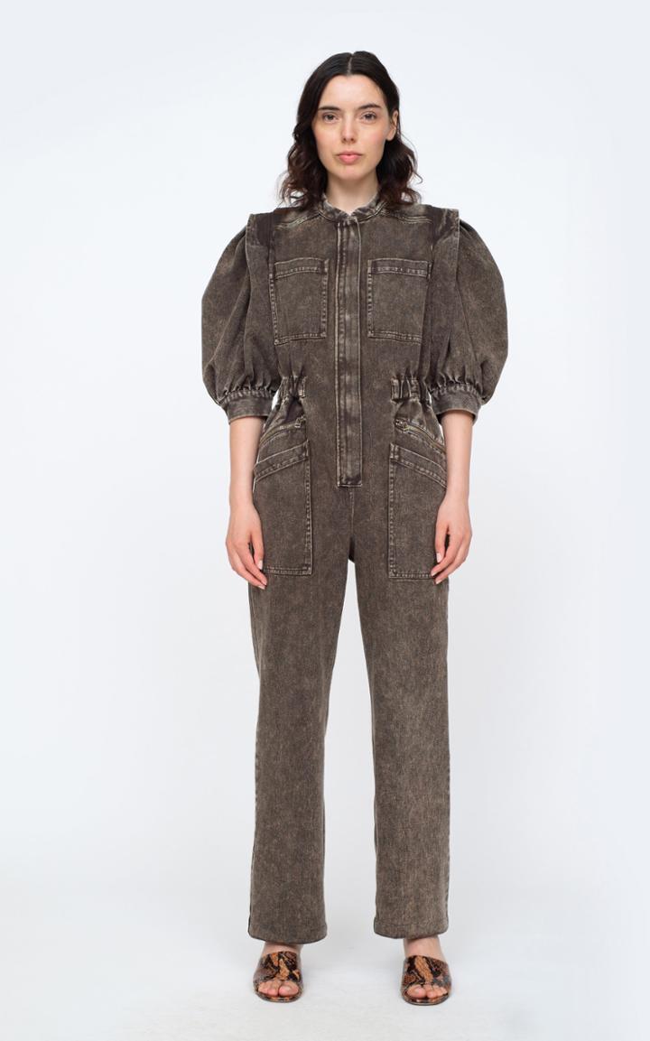 Moda Operandi Sea Hildur Puff-sleeve Acid-washed Cotton Jumpsuit