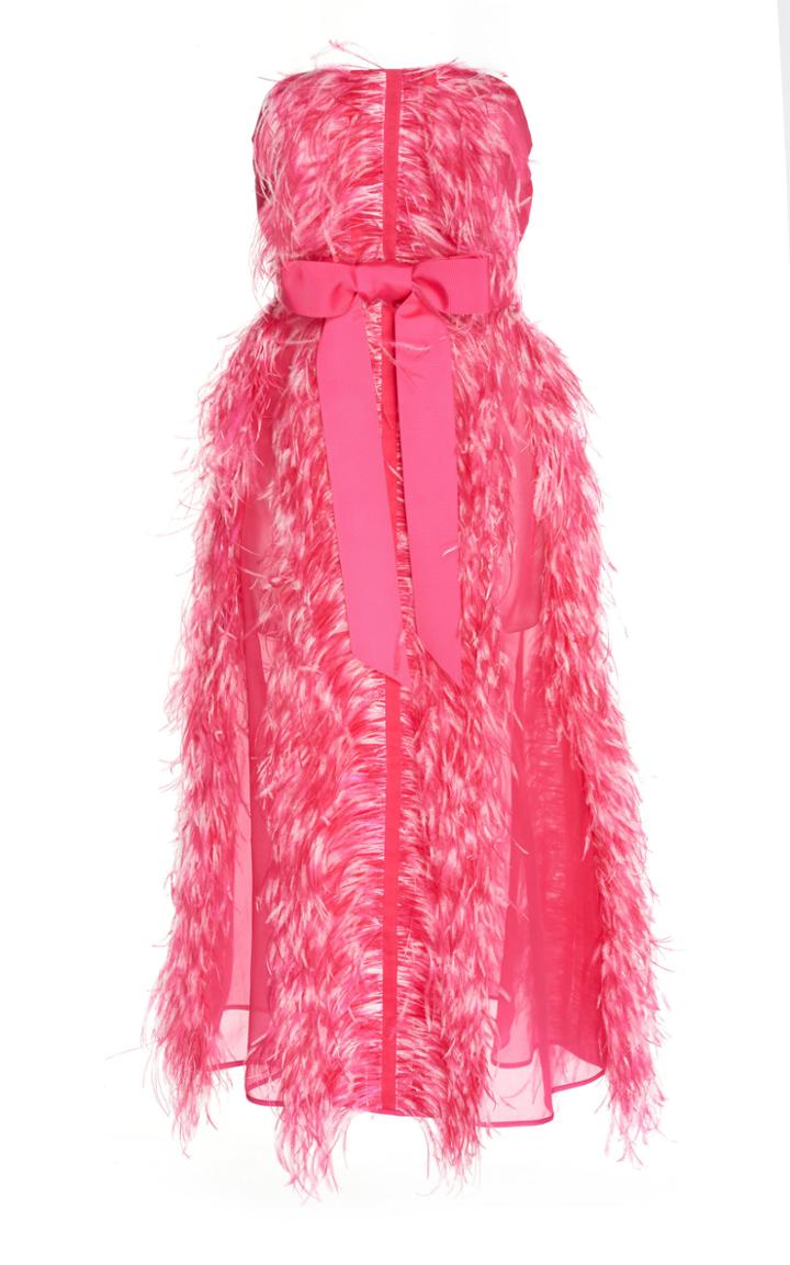 Huishan Zhang Beau Feathered Silk Organza Midi Dress