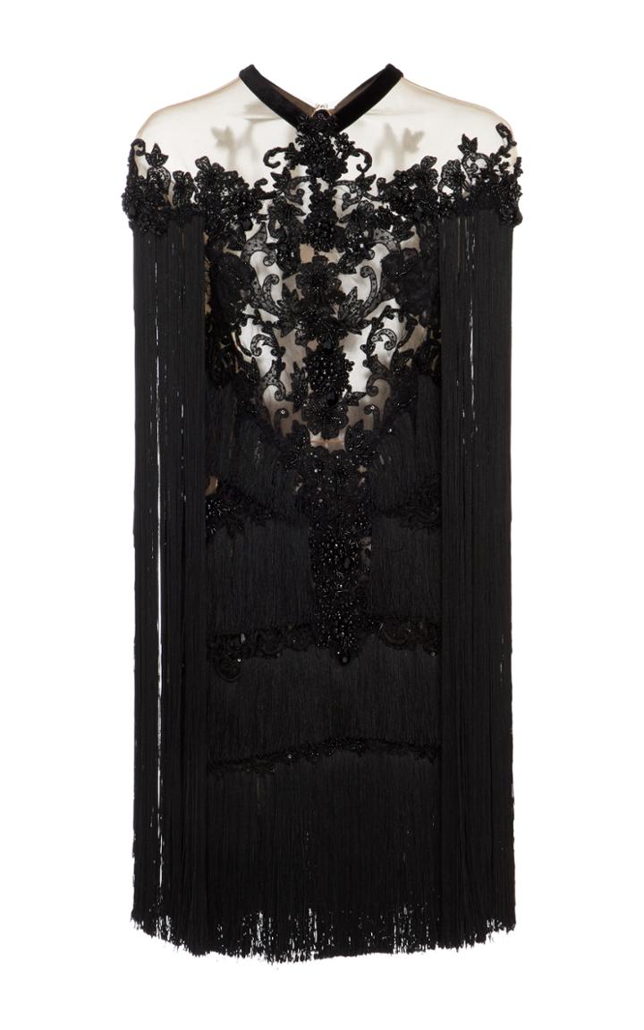 Marchesa Beaded Fringe Cocktail Mini Dress