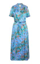 Hvn Maria Belted Printed Silk Midi Shirt Dress