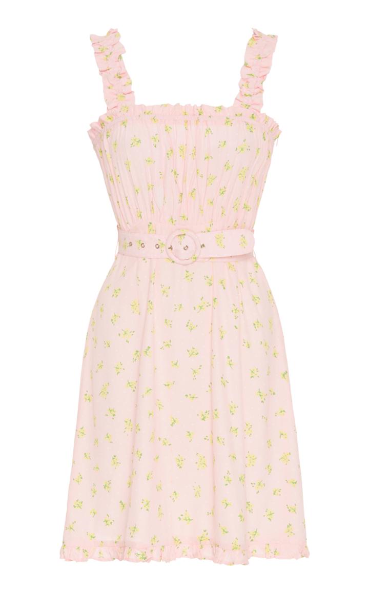 Faithfull The Brand Belted Ruffled Floral-print Crepe Mini Dress