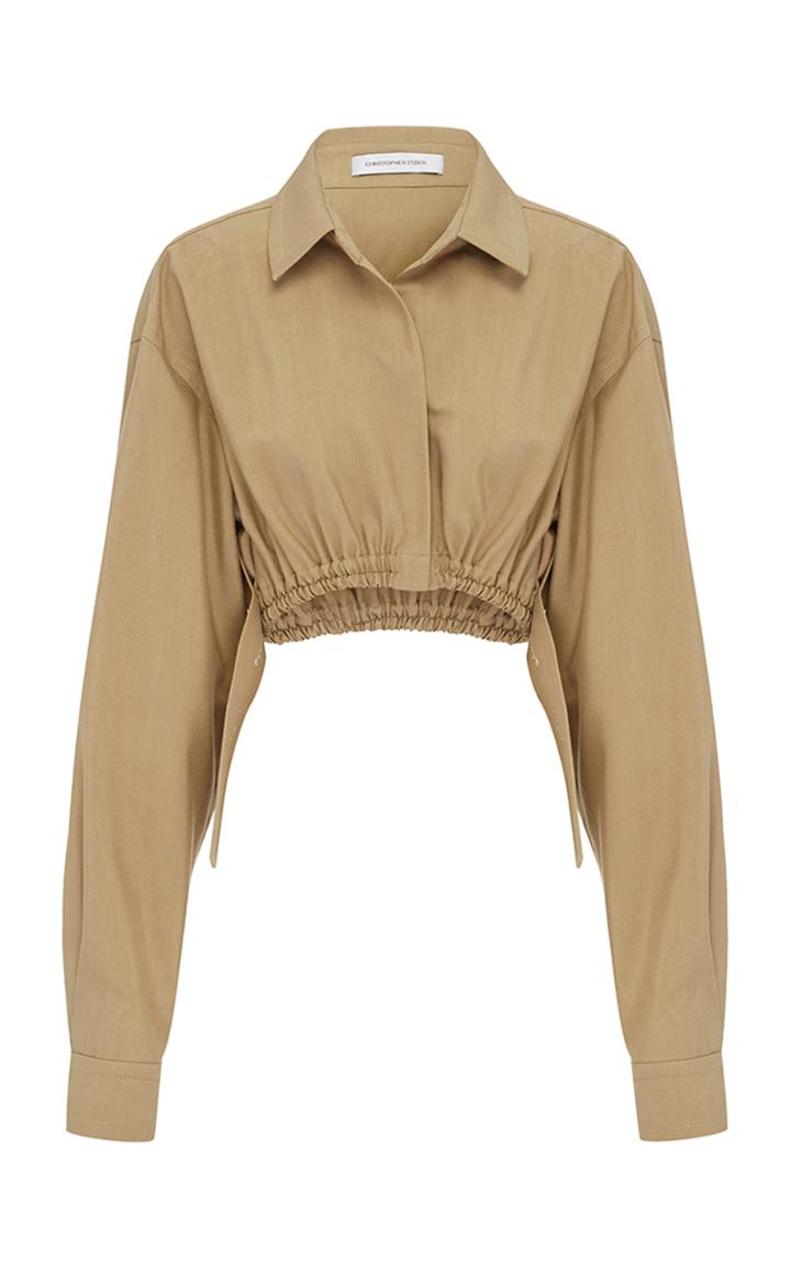 Christopher Esber Cropped Ruched Cotton-blend Poplin Shirt