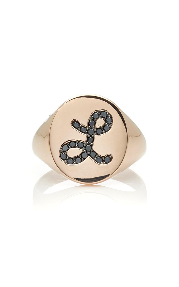 Sydney Evan Rose Gold Pave Initial Signet Ring With Black Diamonds