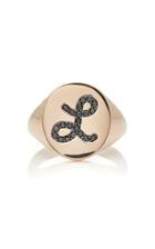 Sydney Evan Rose Gold Pave Initial Signet Ring With Black Diamonds