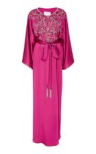 Marchesa Crystal-embellished Belted Silk Dress