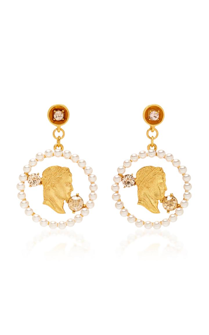 Oscar De La Renta Gold-plated Crystal And Pearl Earrings