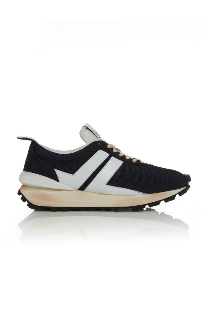 Lanvin Distressed Leather And Mesh-trimmed Suede Sneakers