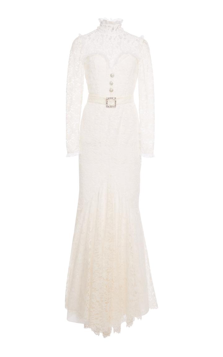 Moda Operandi Alessandra Rich High Neck Cotton Blend Lace Long Dress