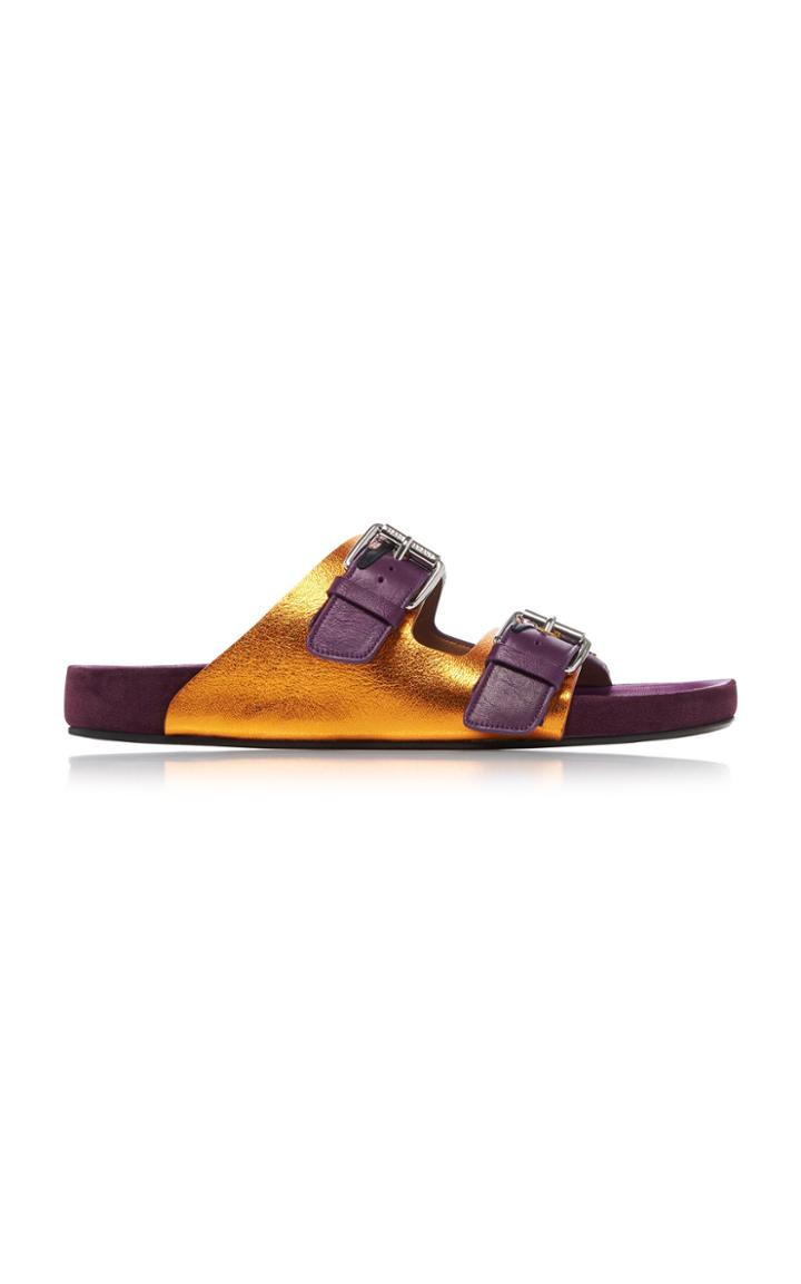Moda Operandi Isabel Marant Lenska Metallic Leather Slides Size: 38