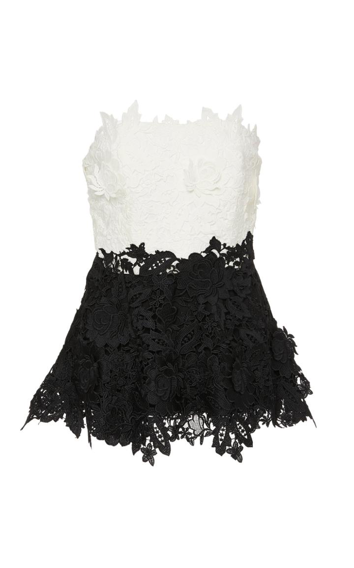 Lela Rose Strapless Guipure Lace Peplum Top