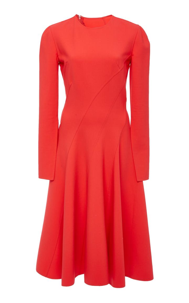 Oscar De La Renta Pleated Wool-blend Cady Midi Dress