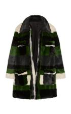 Anna Sui Color Blocked Stripe Faux Fur Coat