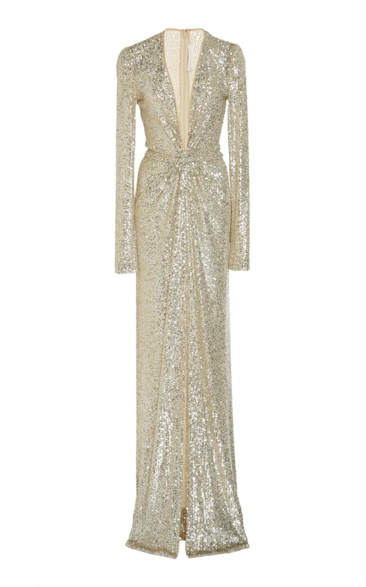 Naeem Khan Gathered Sequined Gown
