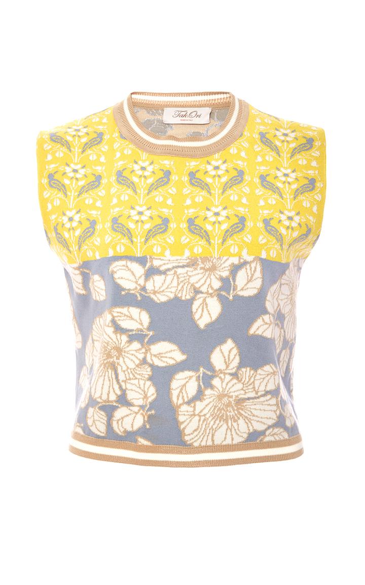 Tak.ori Light Blue Sleeveless Print-blocking Top