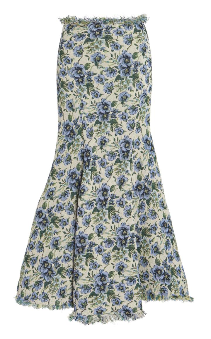 Moda Operandi Yuhan Wang Signe Fringed Floral Jacquard Flared Midi Skirt