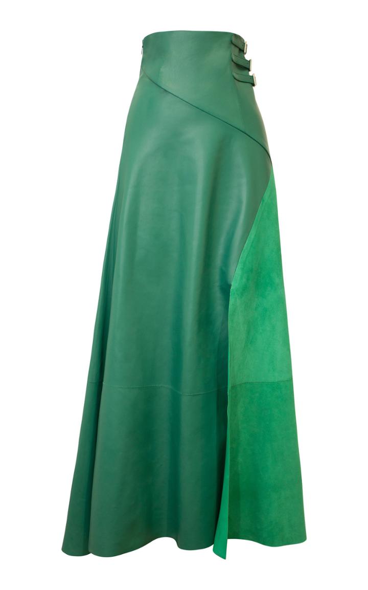 Alejandra Alonso Rojas Buckled Waistband Leather Flared Skirt