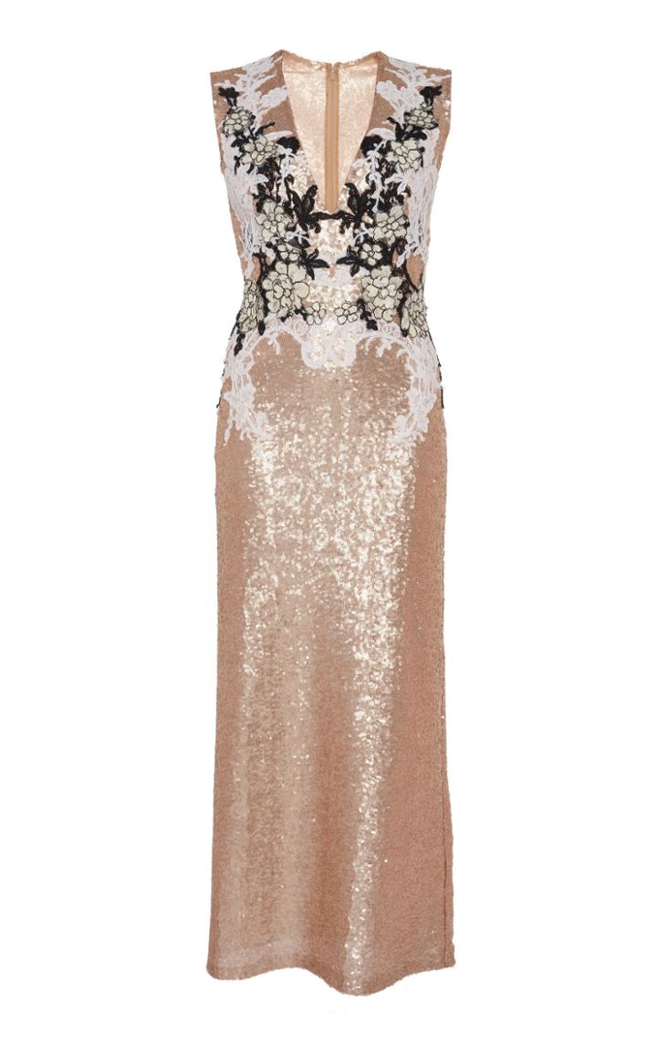 Costarellos Floral-appliqud Chantilly Lace Sheath Dress