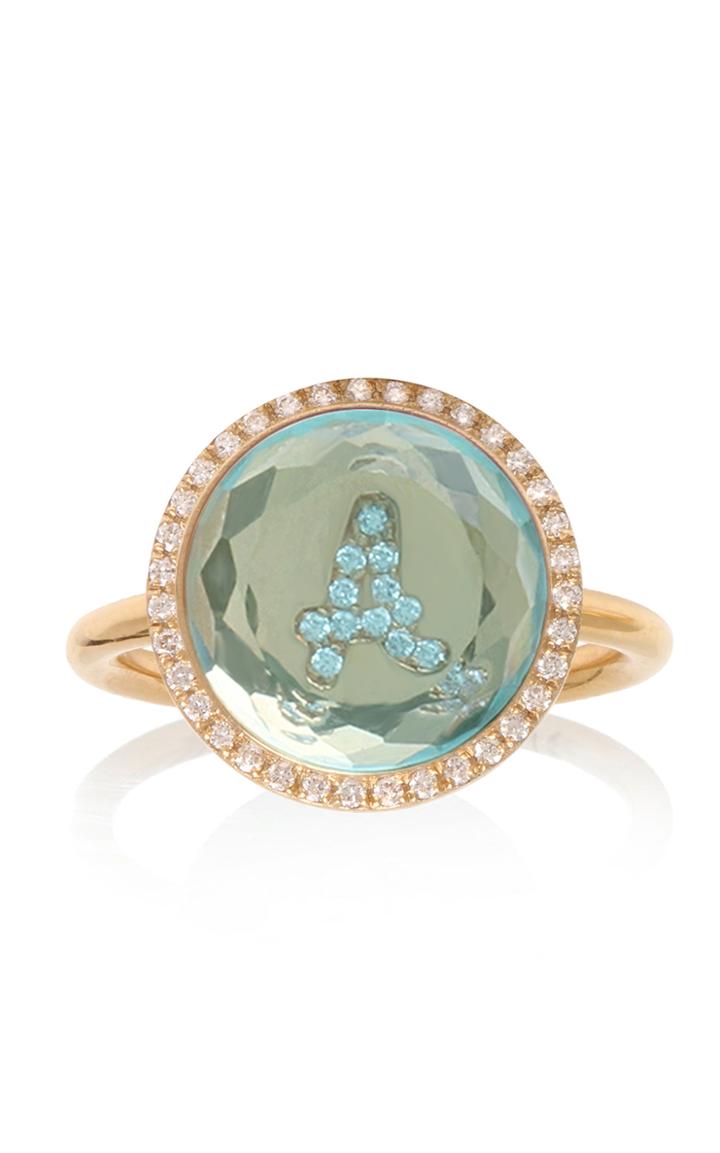 Moda Operandi Noush Blue Topaz Hidden Treasure Roman Initial Ring Size: 3