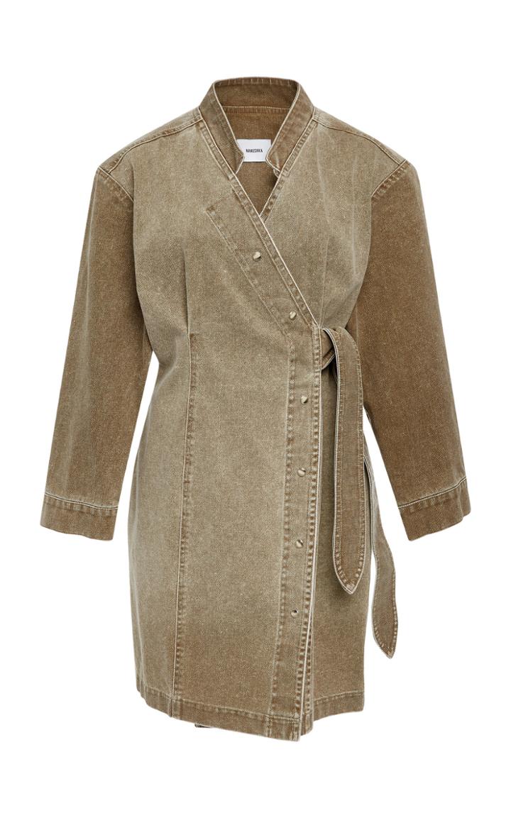 Nanushka Suren Mustard Denim Wrap Dress