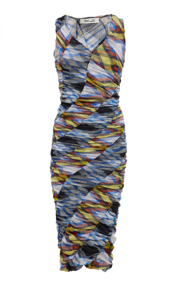 Diane Von Furstenberg Long Sleeve Neck Bias Mesh Dress