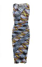 Diane Von Furstenberg Long Sleeve Neck Bias Mesh Dress