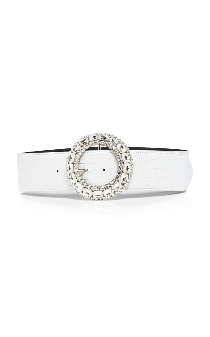 Alessandra Rich Crystal-embellished Croc-effect Leather Belt