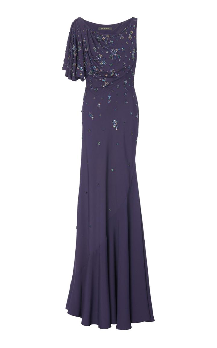 Zac Posen Embellished Asymmetrical Crepe Dress