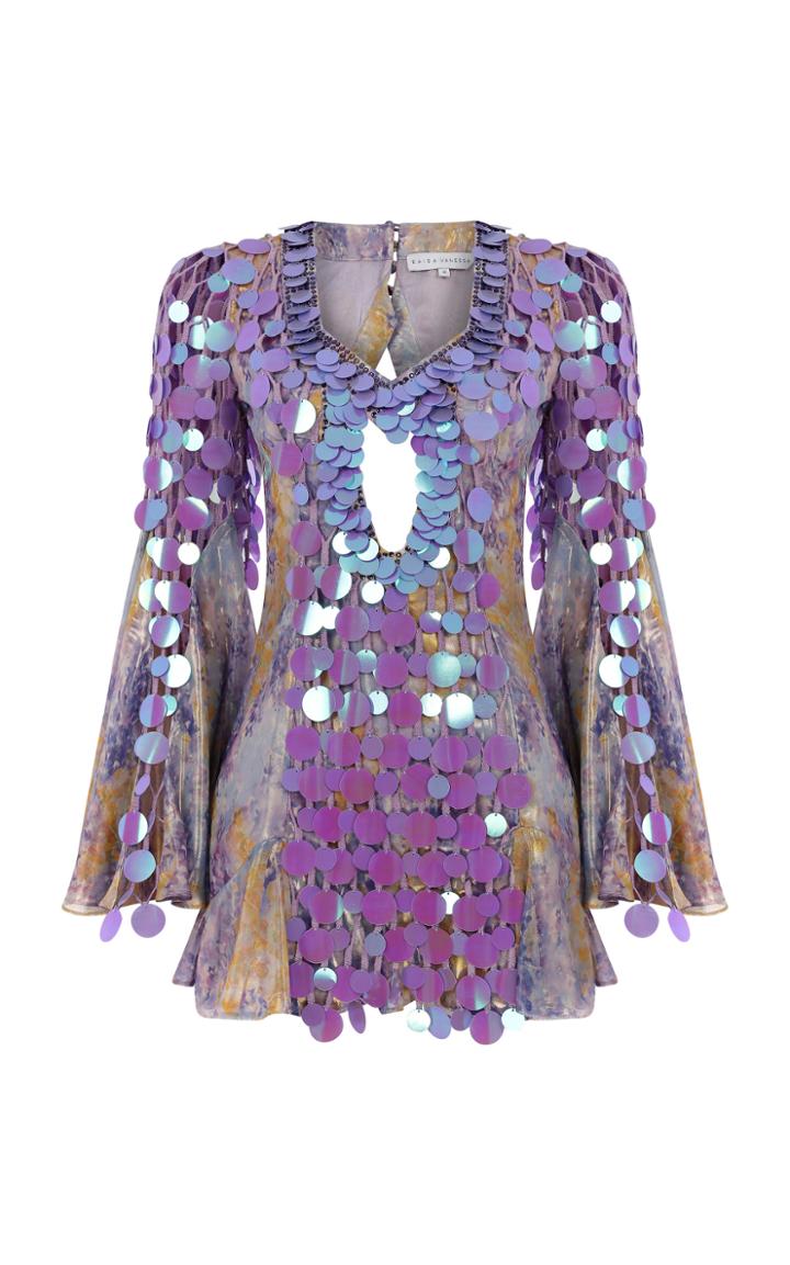 Moda Operandi Raisa Vanessa Sequin Embroided Mini Dress With Back Window