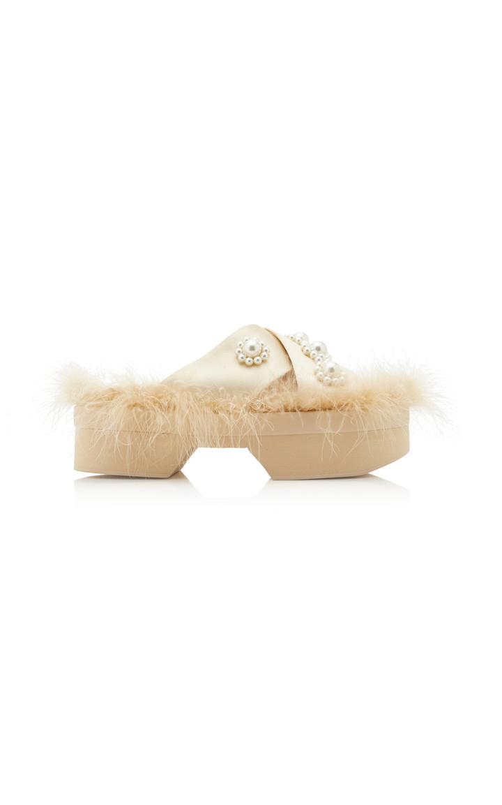 Simone Rocha Pearl And Faux Fur-embellished Satin Sandals