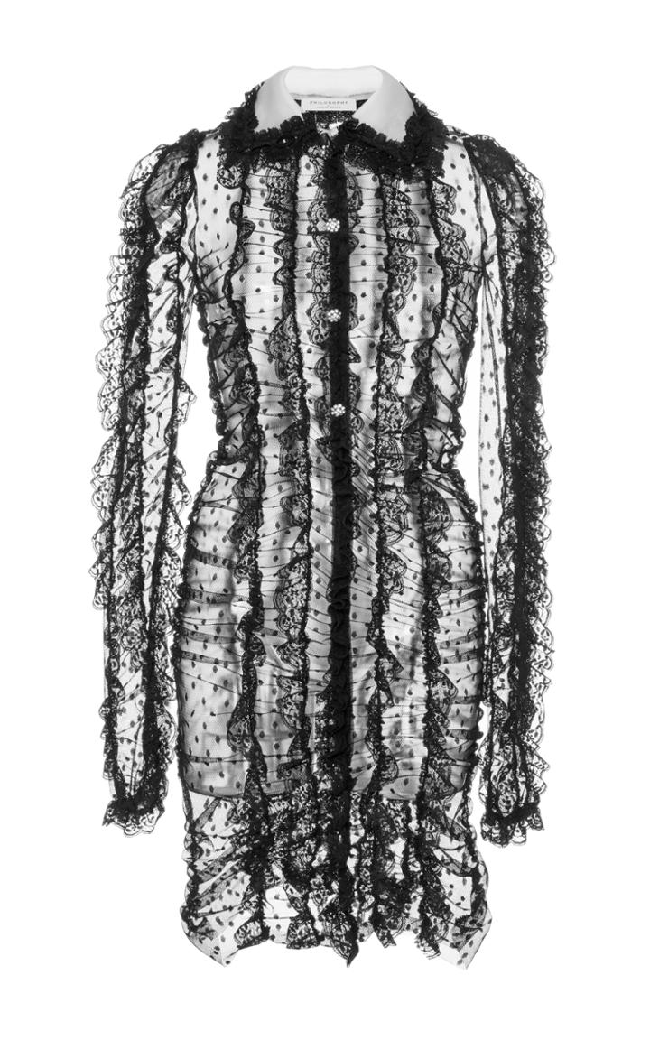 Philosophy Di Lorenzo Serafini Plumetis Long Sleeve Collared Ruffle Dress
