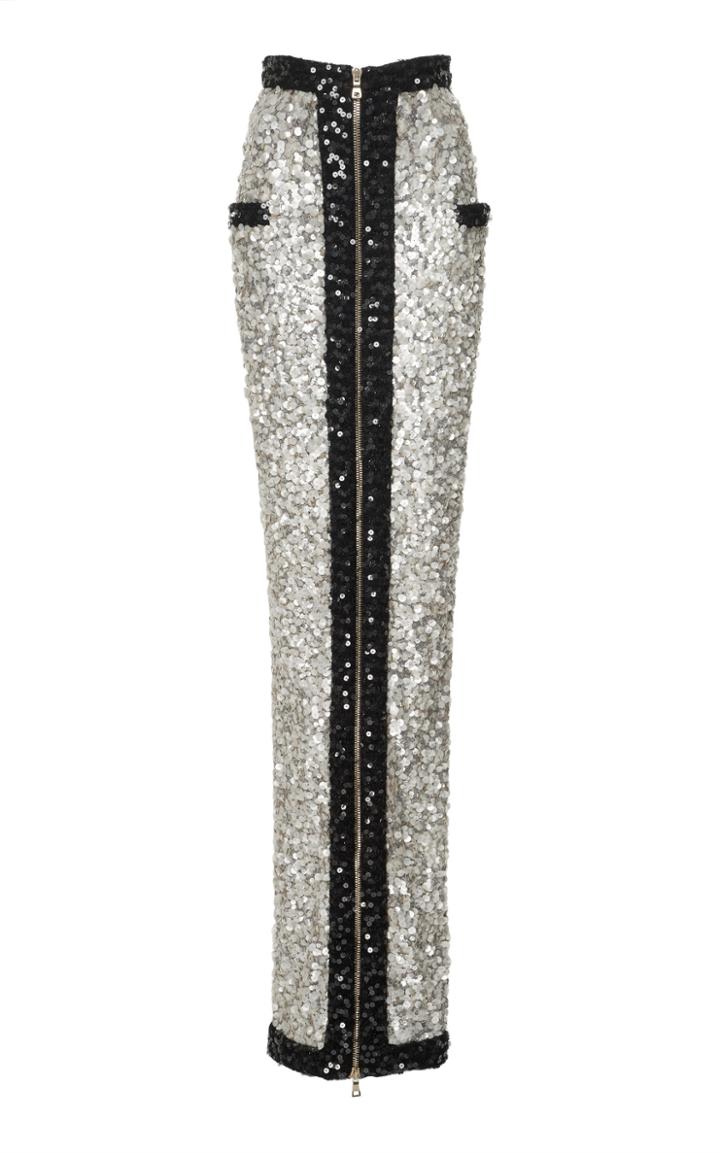 Balmain Long Sequined Zip Skirt