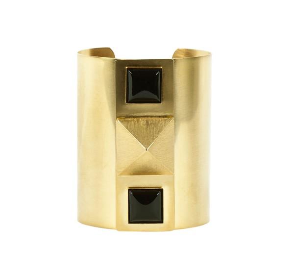 H L Ne Zubeldia Gold Cuff With Black Glass Squares