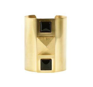 H L Ne Zubeldia Gold Cuff With Black Glass Squares
