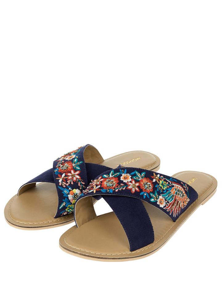 Monsoon Cassie Crossover Embroidered Slide Sandals