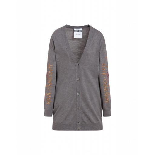 Moschino Mythological Creatures Merino Wool Cardigan Woman Grey Size 38 It - (4 Us)