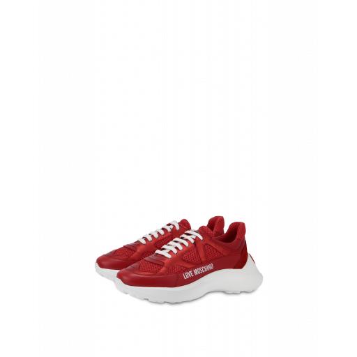 Love Moschino Mesh Sneakers With Heart Woman Red Size 35