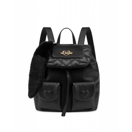 Love Moschino Fur Doll Chain Backpack With Hearts Woman Black Size U It - (one Size Us)