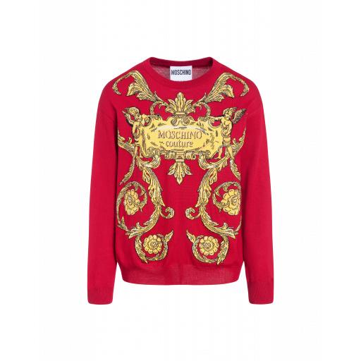 Moschino Roman Scarf Wool Pullover Man Red Size 44 It - (34 Us)
