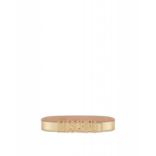 Moschino Laminated Belt With Logo And Rhinestones Woman Gold Size 40 It - (6 Us)