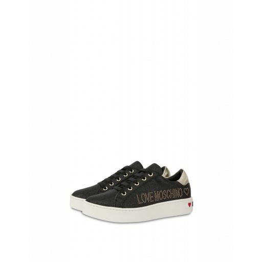 Love Moschino Glitter Sneakers With Logo Woman Black Size 35