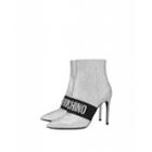 Moschino Jewel Elastic Band Glitter Ankle Boots Woman Silver Size 39 It - (9 Us)